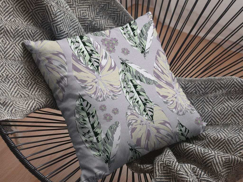 18” Blue Purple Tropical Leaf Zippered Suede Throw Pillow - Homeroots - Flyclothing LLC