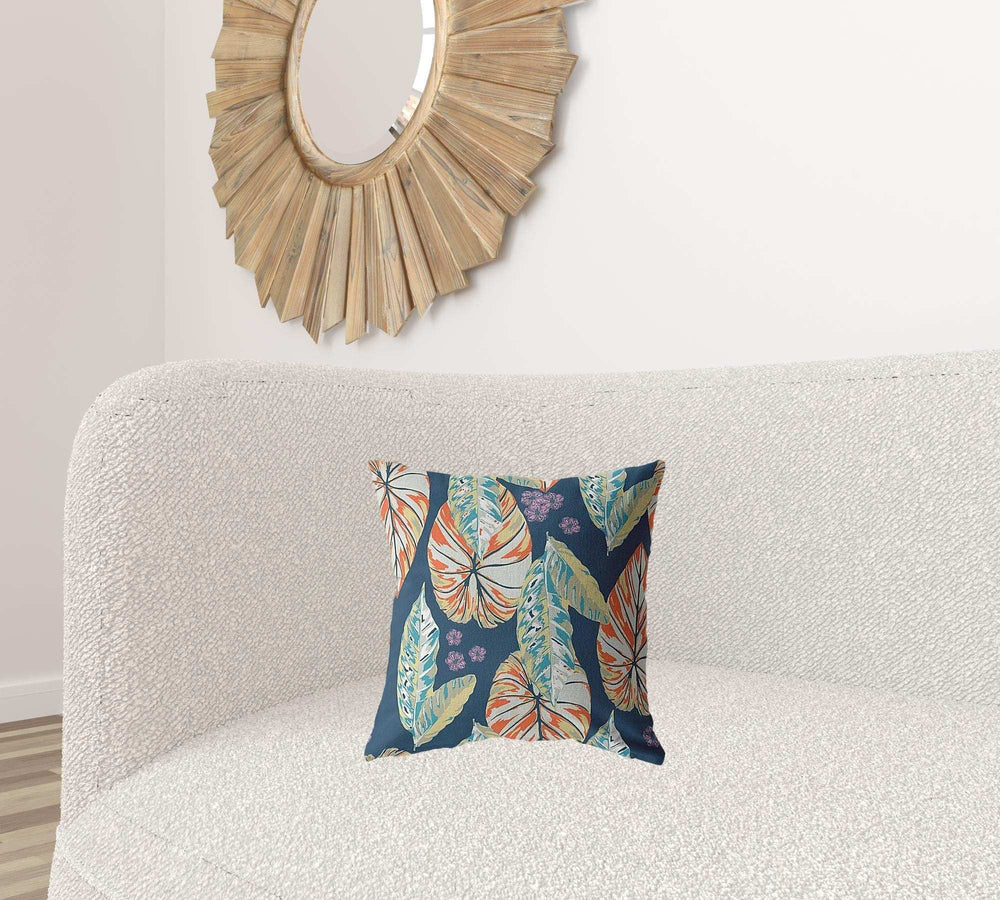 16” Orange Blue Tropical Leaf Zippered Suede Throw Pillow - Homeroots - Flyclothing LLC