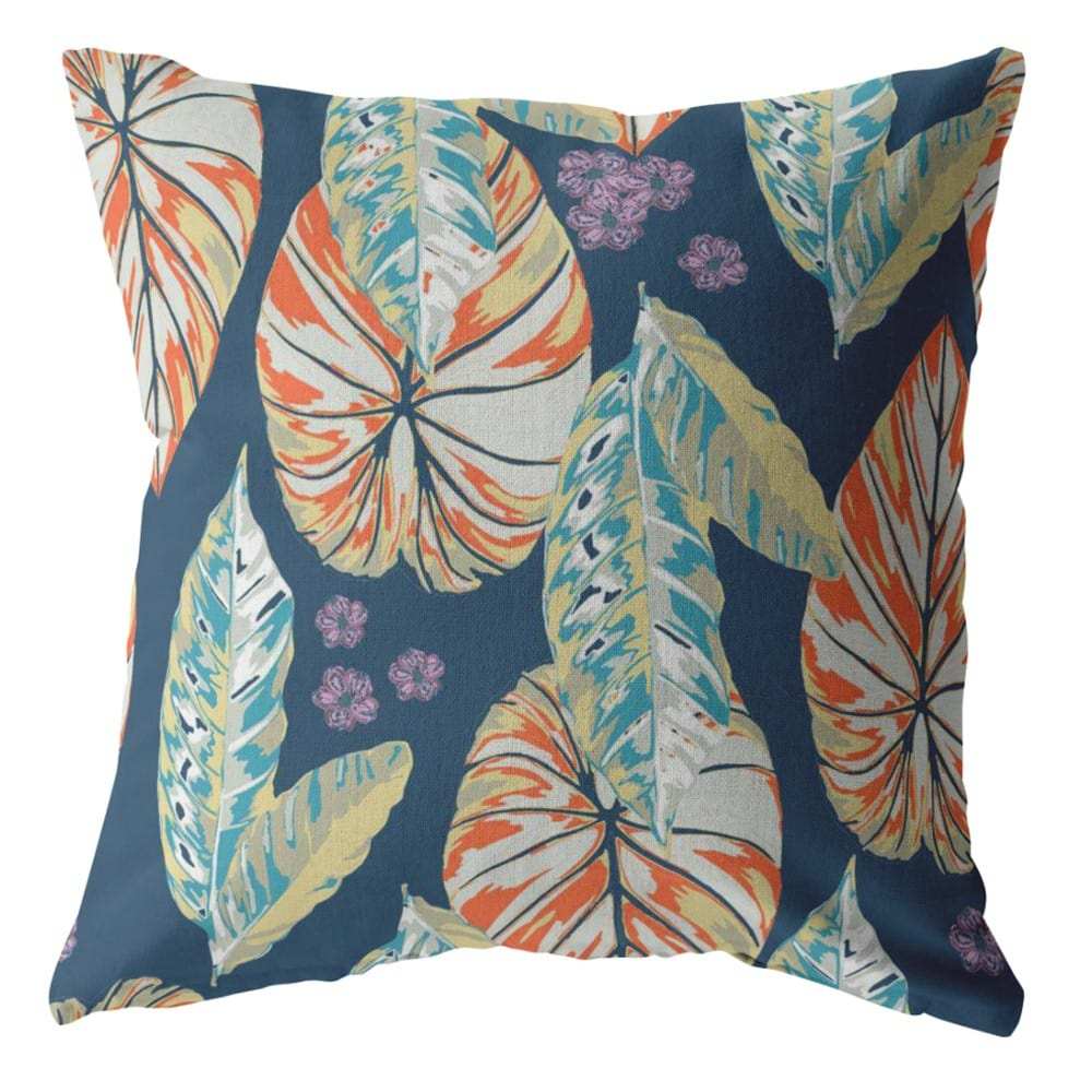 18” Orange Blue Tropical Leaf Zippered Suede Throw Pillow - Homeroots - Flyclothing LLC