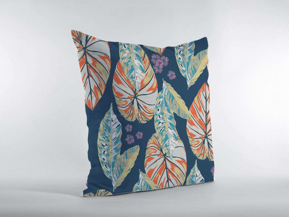 18” Orange Blue Tropical Leaf Zippered Suede Throw Pillow - Homeroots - Flyclothing LLC