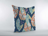 18” Orange Blue Tropical Leaf Zippered Suede Throw Pillow - Homeroots - Flyclothing LLC