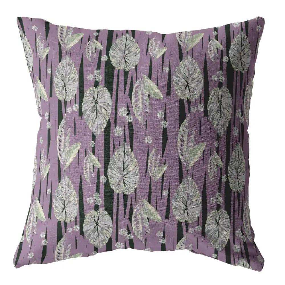 16” Lavender Black Fall Leaves Zippered Suede Throw Pillow - Homeroots - Flyclothing LLC