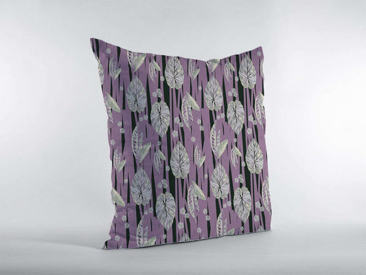 16” Lavender Black Fall Leaves Zippered Suede Throw Pillow - Homeroots - Flyclothing LLC