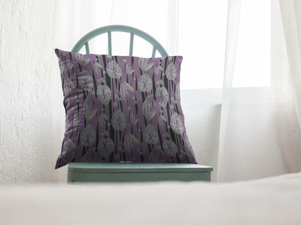 16” Lavender Black Fall Leaves Zippered Suede Throw Pillow - Homeroots - Flyclothing LLC