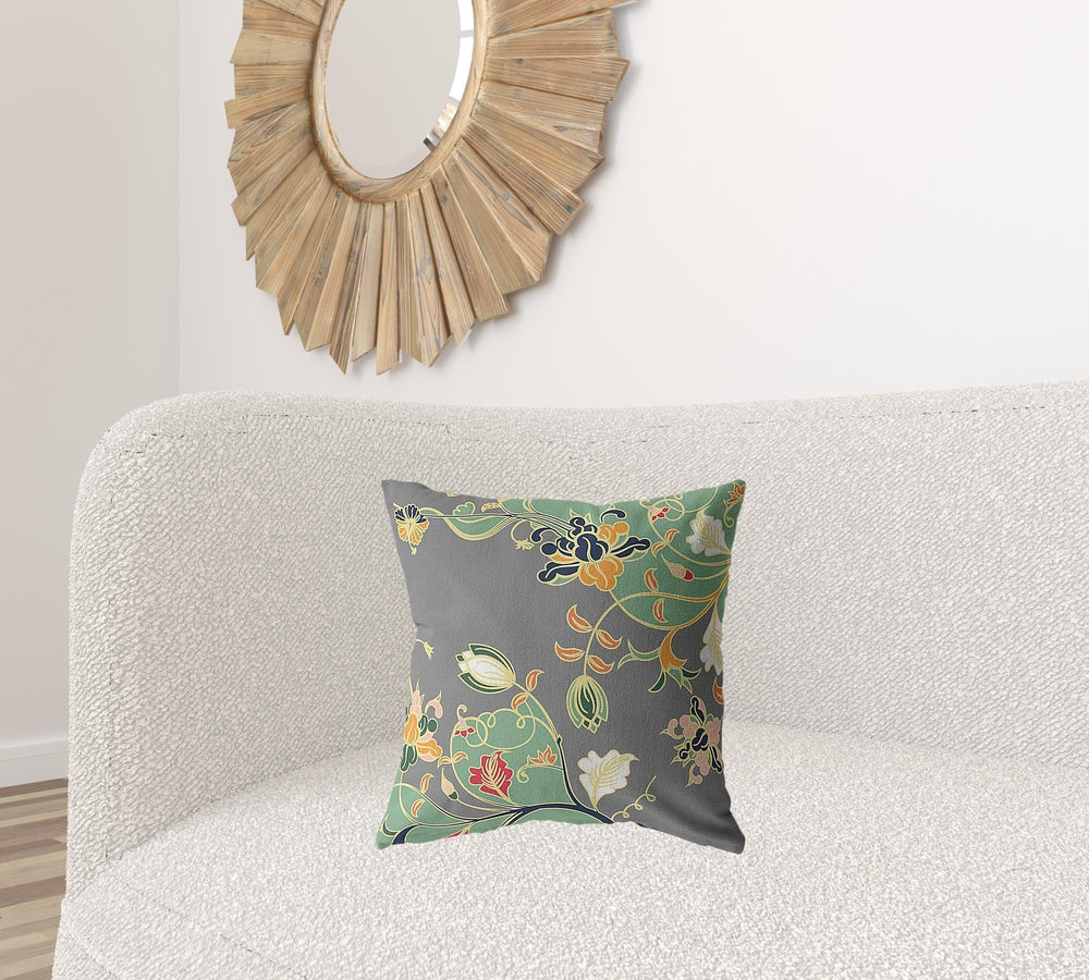 18" Green Gray Garden Zippered Suede Throw Pillow - Homeroots - Flyclothing LLC