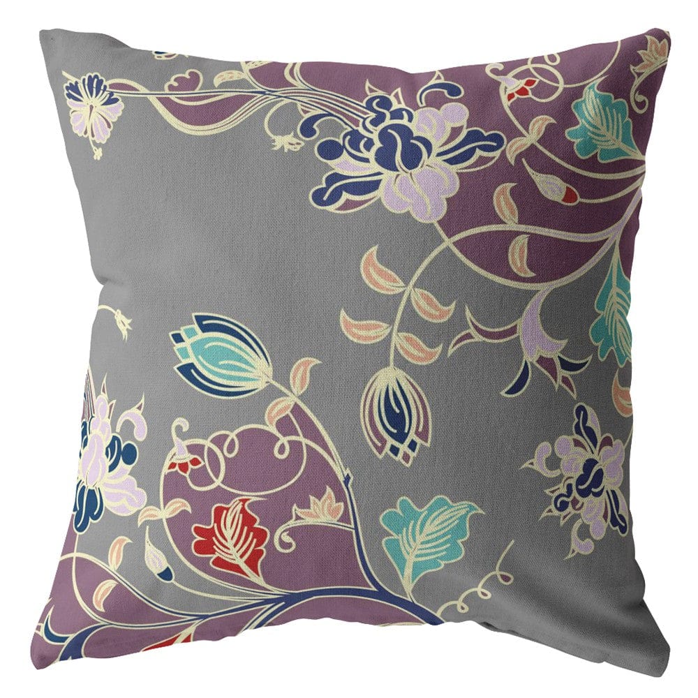 18" Purple Gray Garden Zippered Suede Throw Pillow - Homeroots - Flyclothing LLC