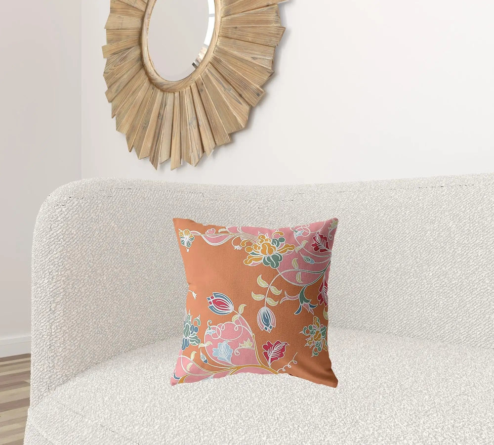 18" Pink Orange Garden Zippered Suede Throw Pillow - Homeroots - Flyclothing LLC