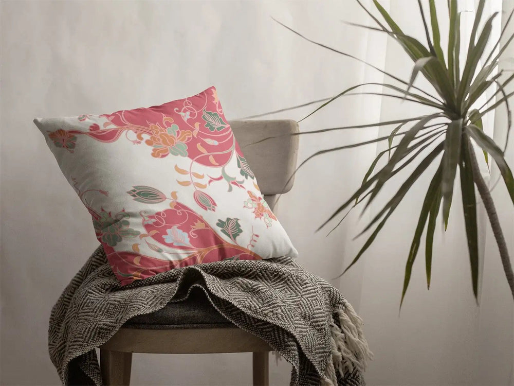 16" Red White Garden Zippered Suede Throw Pillow - Homeroots - Flyclothing LLC