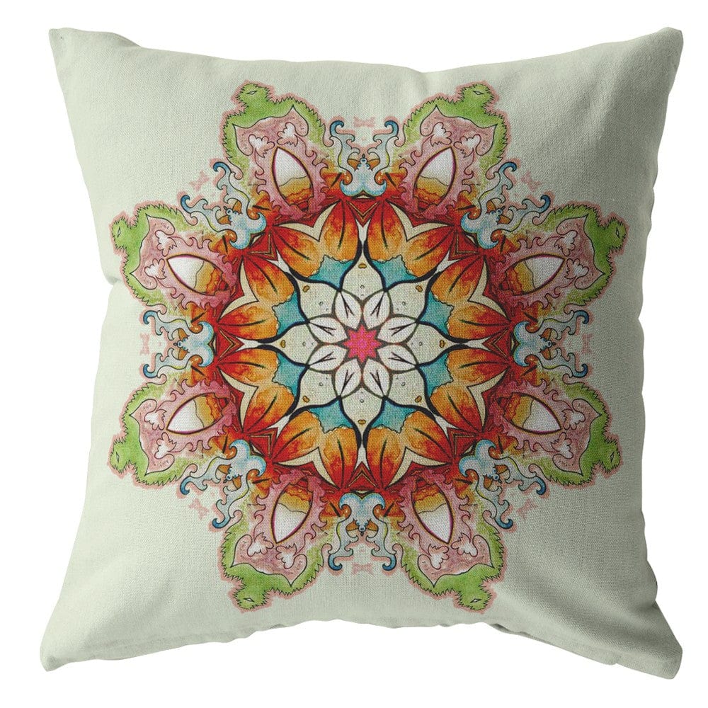 16" Orange Green Mandala Zip Suede Throw Pillow - Homeroots - Flyclothing LLC