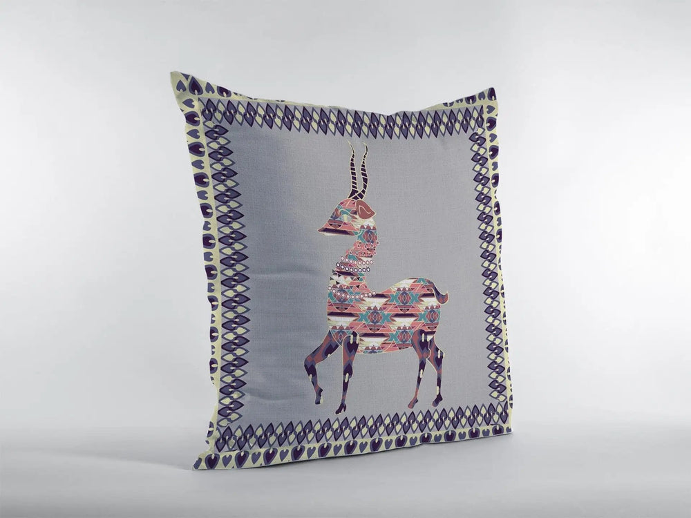 16" Purple Cream Boho Deer Zippered Suede Throw Pillow - Homeroots - Flyclothing LLC