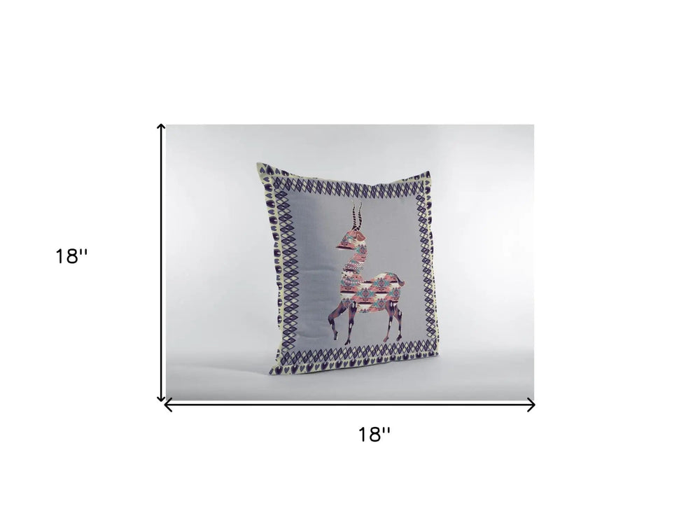 18" Purple Cream Boho Deer Zippered Suede Throw Pillow - Homeroots - Flyclothing LLC