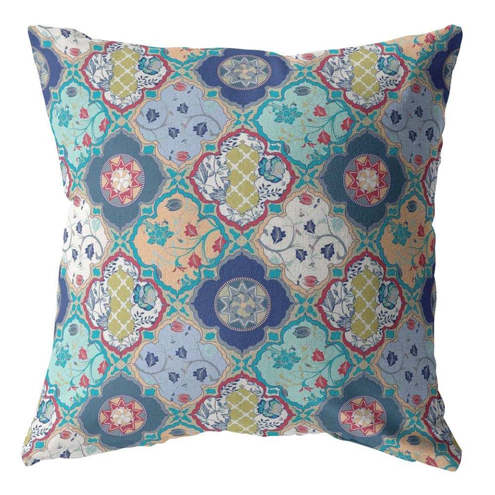 16” Blue Peach Trellis Suede Zippered Throw Pillow - Homeroots - Flyclothing LLC