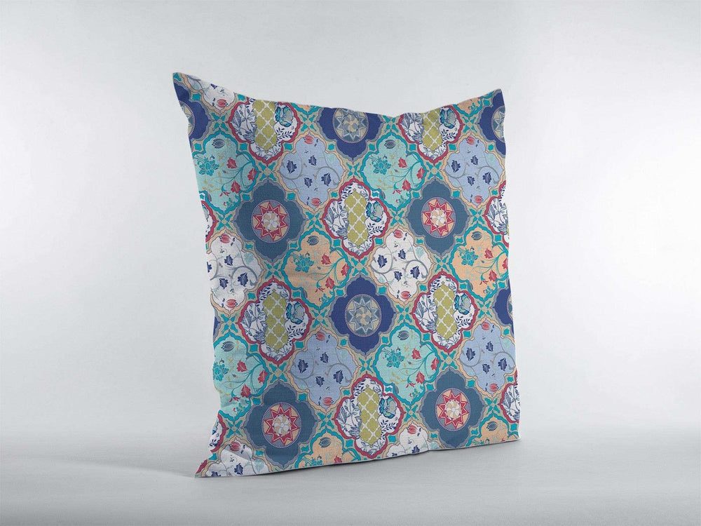 16” Blue Peach Trellis Suede Zippered Throw Pillow - Homeroots - Flyclothing LLC