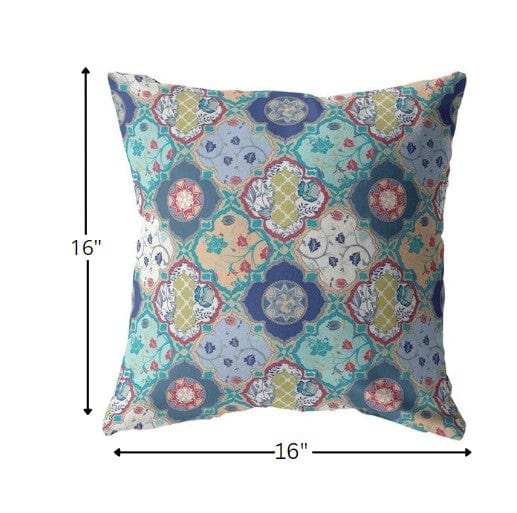 16” Blue Peach Trellis Suede Zippered Throw Pillow - Homeroots - Flyclothing LLC