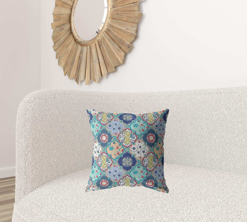 18” Blue Peach Trellis Suede Zippered Throw Pillow - Homeroots - Flyclothing LLC