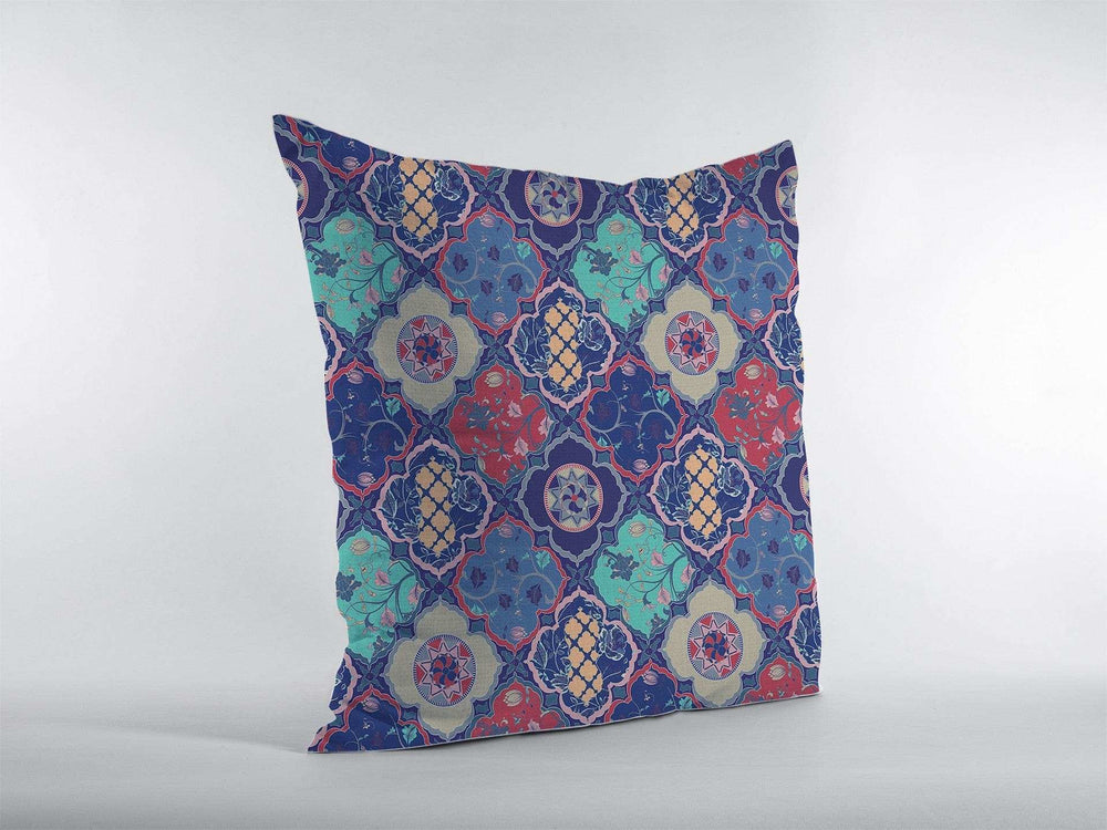 16” Navy Red Trellis Suede Zippered Throw Pillow - Homeroots - Flyclothing LLC