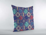 18” Navy Red Trellis Suede Zippered Throw Pillow - Homeroots - Flyclothing LLC