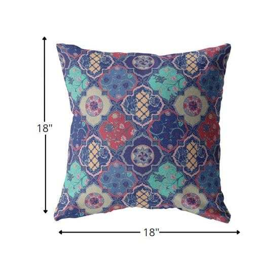 18” Navy Red Trellis Suede Zippered Throw Pillow - Homeroots - Flyclothing LLC