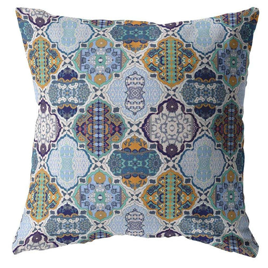 16” Orange Blue Trellis Suede Zippered Throw Pillow - Homeroots - Flyclothing LLC