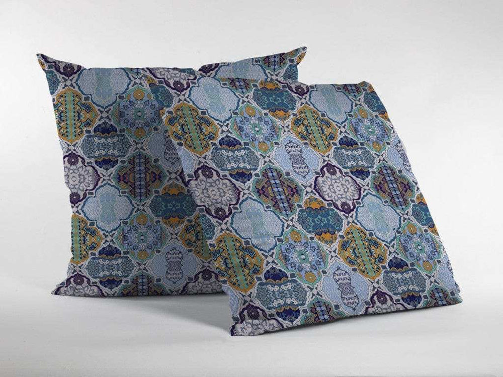 16” Orange Blue Trellis Suede Zippered Throw Pillow - Homeroots - Flyclothing LLC