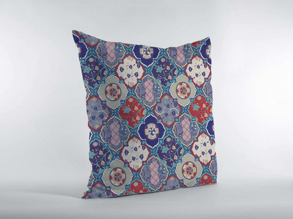 18” Turquoise Cream Trellis Suede Zippered Throw Pillow - Homeroots - Flyclothing LLC