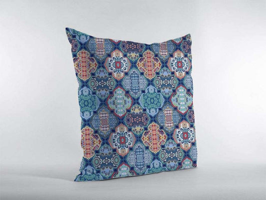 16” Turquoise Red Trellis Suede Zippered Throw Pillow - Homeroots - Flyclothing LLC