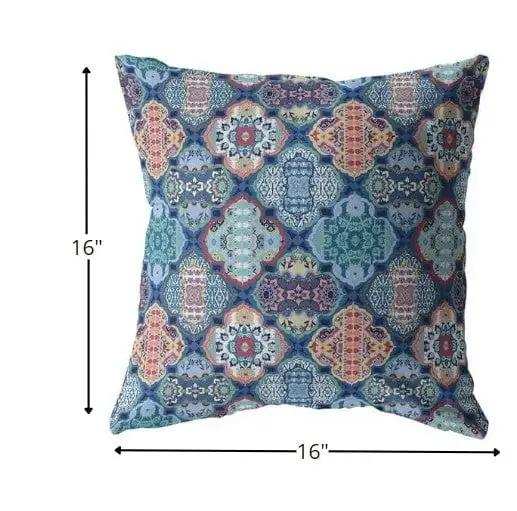 16” Turquoise Red Trellis Suede Zippered Throw Pillow - Homeroots - Flyclothing LLC