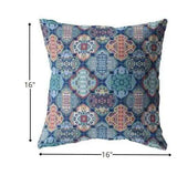 16” Turquoise Red Trellis Suede Zippered Throw Pillow - Homeroots - Flyclothing LLC