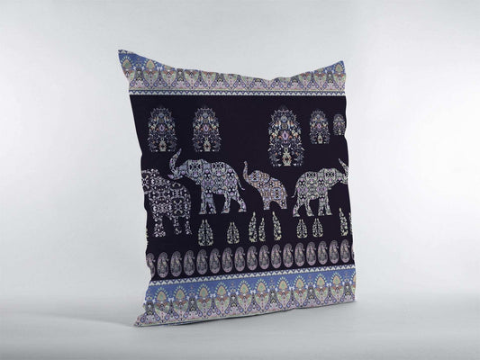16” Purple Ornate Elephant Zippered Suede Throw Pillow - Homeroots - Flyclothing LLC