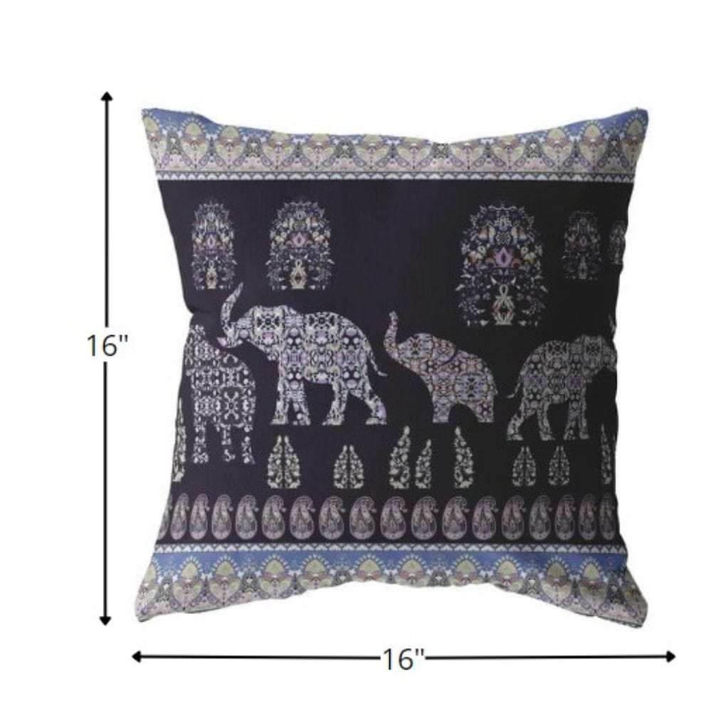 16” Purple Ornate Elephant Zippered Suede Throw Pillow - Homeroots - Flyclothing LLC