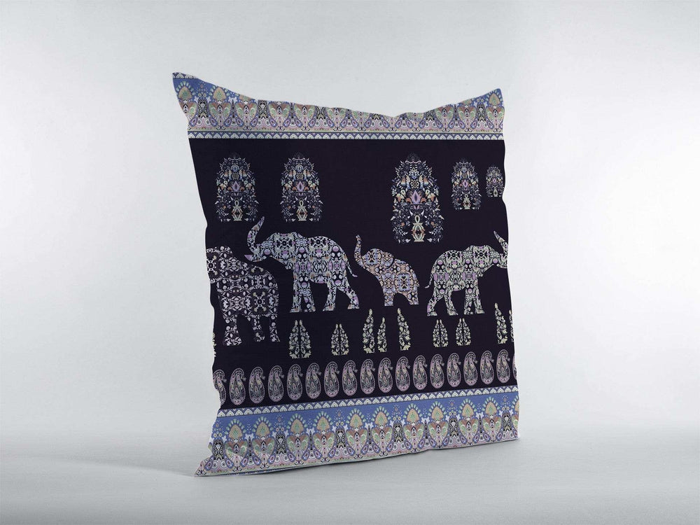 18” Purple Ornate Elephant Zippered Suede Throw Pillow - Homeroots - Flyclothing LLC