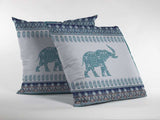 16” Teal Ornate Elephant Zippered Suede Throw Pillow - Homeroots - Flyclothing LLC