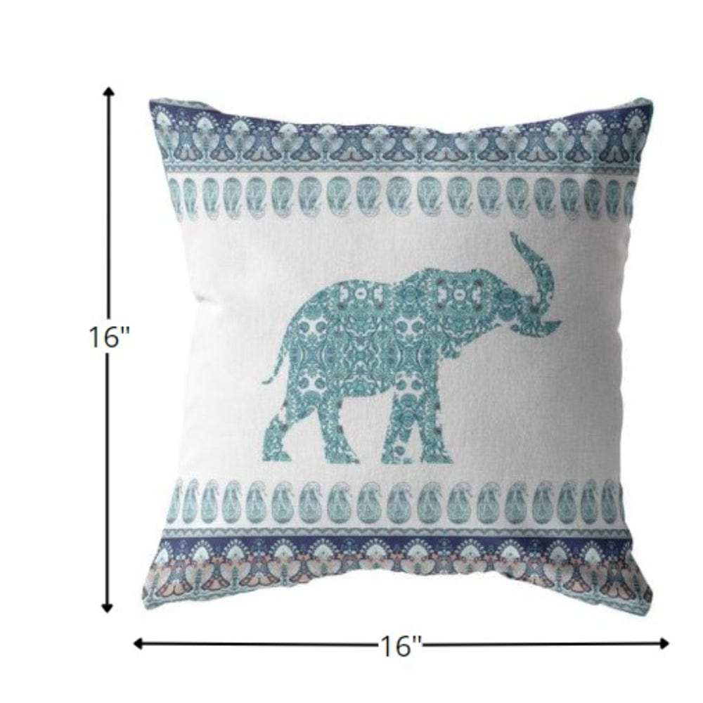 16” Teal Ornate Elephant Zippered Suede Throw Pillow - Homeroots - Flyclothing LLC