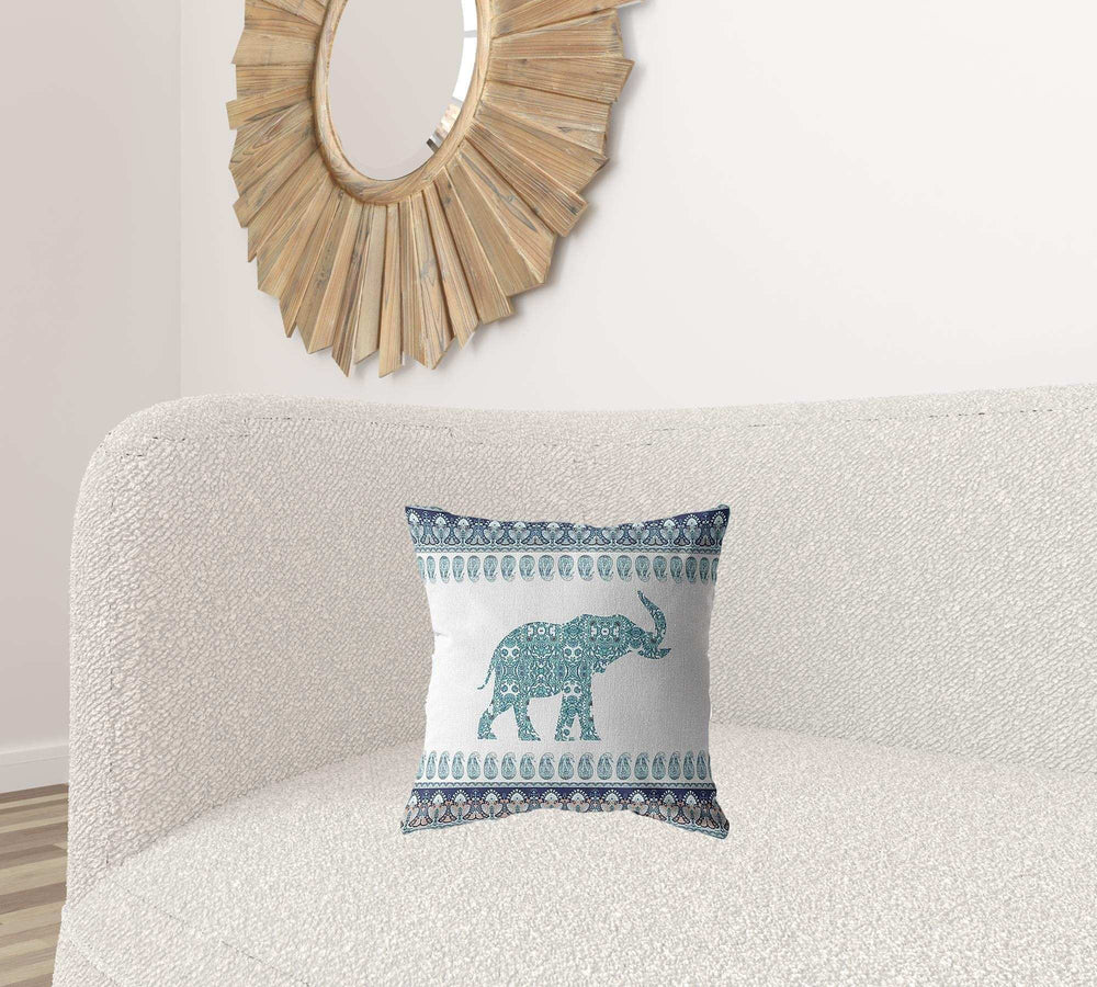 16” Teal Ornate Elephant Zippered Suede Throw Pillow - Homeroots - Flyclothing LLC