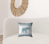 16” Teal Ornate Elephant Zippered Suede Throw Pillow - Homeroots - Flyclothing LLC