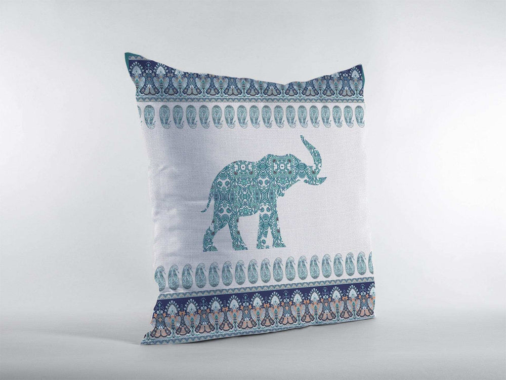 18” Teal Ornate Elephant Zippered Suede Throw Pillow - Homeroots - Flyclothing LLC