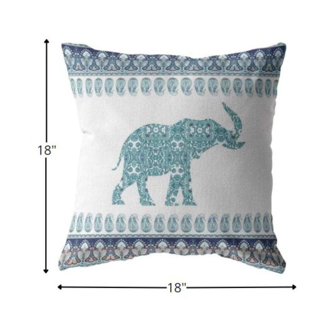 18” Teal Ornate Elephant Zippered Suede Throw Pillow - Homeroots - Flyclothing LLC