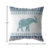 18” Teal Ornate Elephant Zippered Suede Throw Pillow - Homeroots - Flyclothing LLC