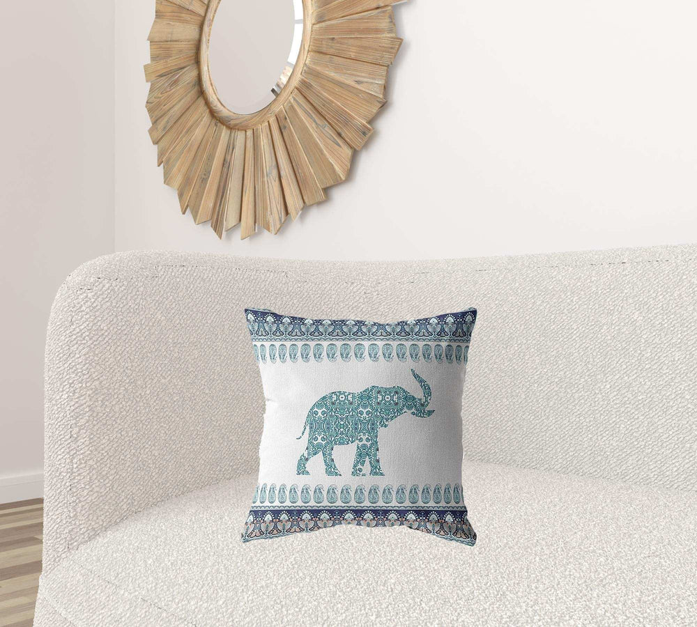 18” Teal Ornate Elephant Zippered Suede Throw Pillow - Homeroots - Flyclothing LLC