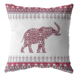 16” Red White Ornate Elephant Zippered Suede Throw Pillow - Homeroots - Flyclothing LLC