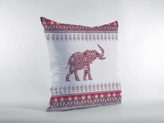 16” Red White Ornate Elephant Zippered Suede Throw Pillow - Homeroots - Flyclothing LLC