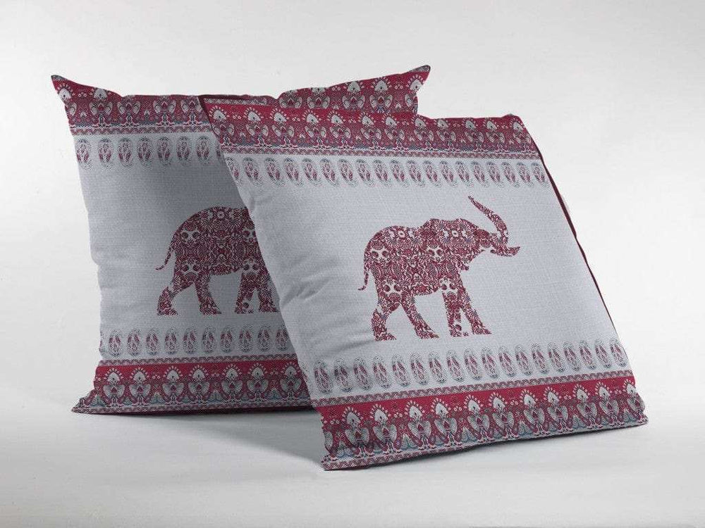 16” Red White Ornate Elephant Zippered Suede Throw Pillow - Homeroots - Flyclothing LLC