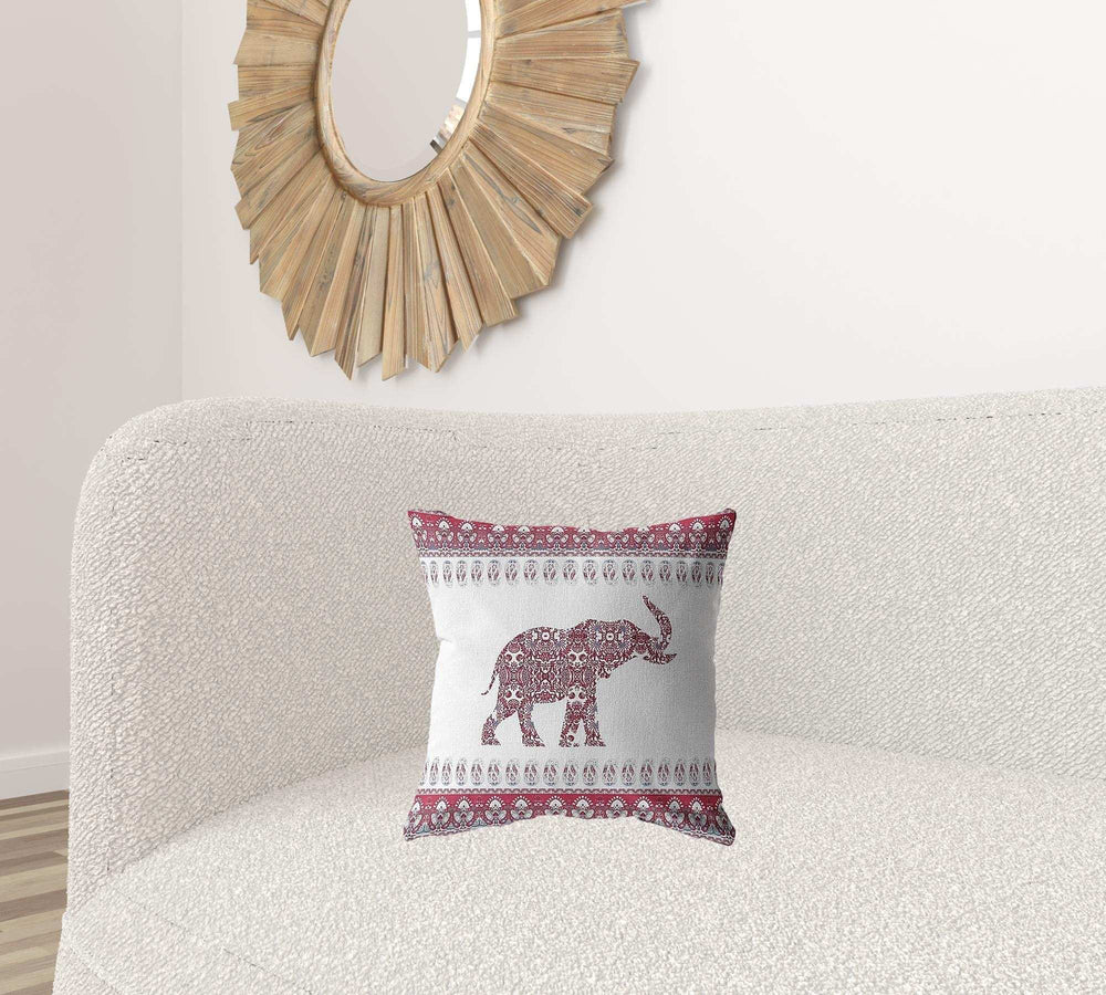 16” Red White Ornate Elephant Zippered Suede Throw Pillow - Homeroots - Flyclothing LLC