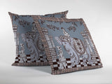 16” Blue Brown Ornate Elephant Zippered Suede Throw Pillow - Homeroots - Flyclothing LLC