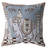 18” Blue Brown Ornate Elephant Zippered Suede Throw Pillow - Homeroots - Flyclothing LLC