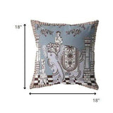 18” Blue Brown Ornate Elephant Zippered Suede Throw Pillow - Homeroots - Flyclothing LLC