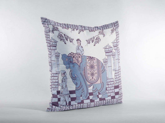 16” Blue Purple Ornate Elephant Zippered Suede Throw Pillow - Homeroots - Flyclothing LLC