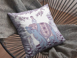 16” Blue Purple Ornate Elephant Zippered Suede Throw Pillow - Homeroots - Flyclothing LLC