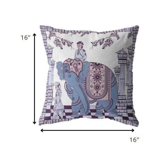 16” Blue Purple Ornate Elephant Zippered Suede Throw Pillow - Homeroots - Flyclothing LLC