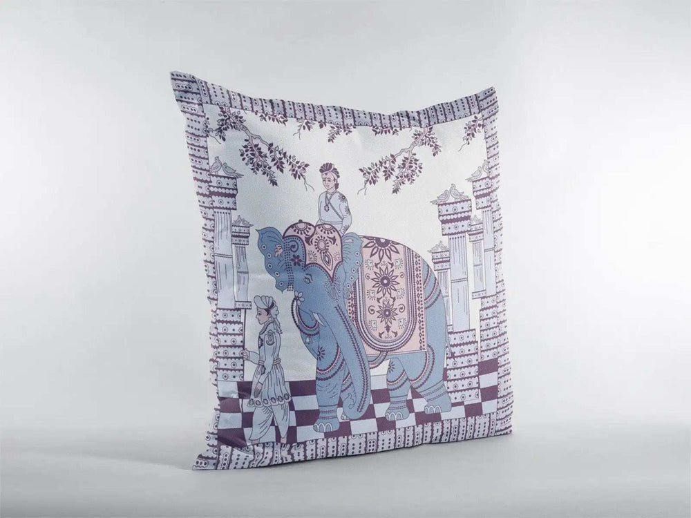 18” Blue Purple Ornate Elephant Zippered Suede Throw Pillow - Homeroots - Flyclothing LLC